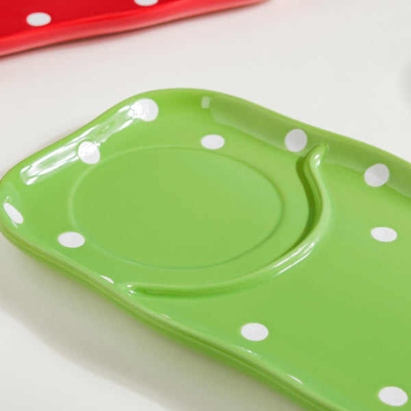 Dots Soup Plate Green - Ceramic platter, serving platter, fruit platter | Plates for dining table & home decor