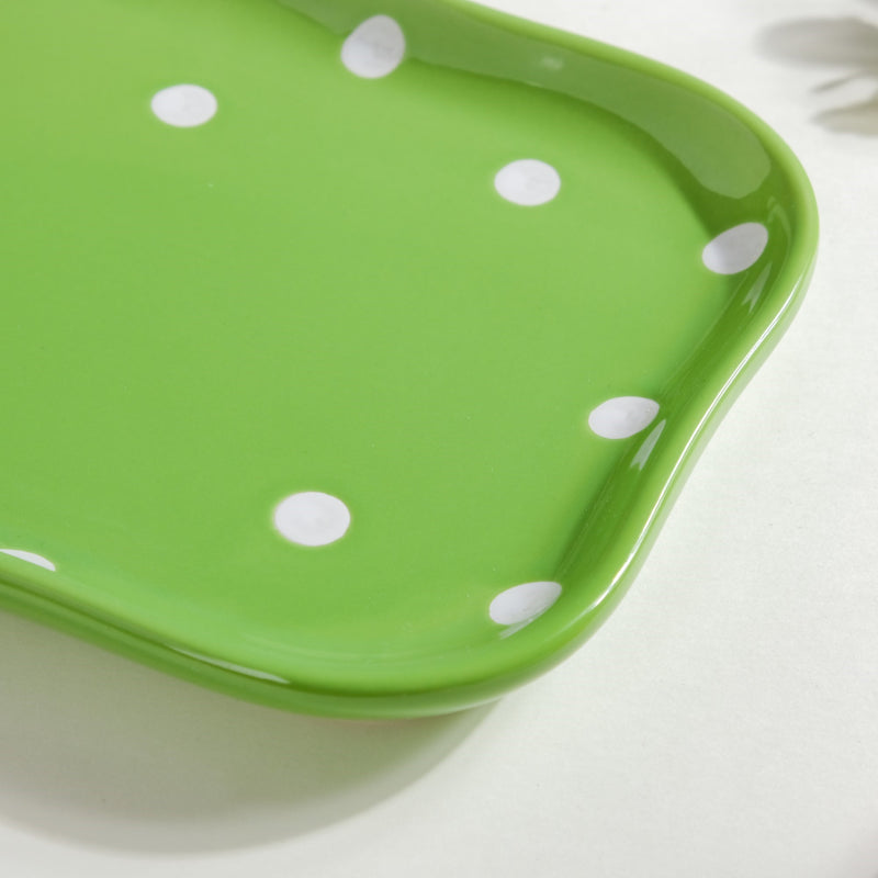 Dots Soup Plate Green - Ceramic platter, serving platter, fruit platter | Plates for dining table & home decor
