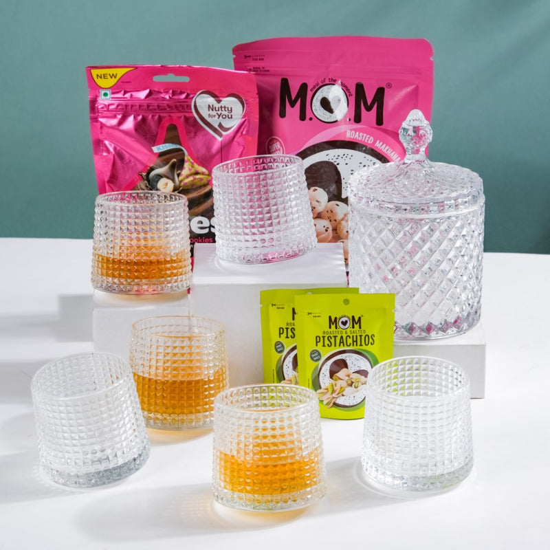 Glam Glassware And Snack Diwali Hamper Set Of 7