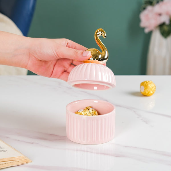 Swan Ceramic Canister Pink