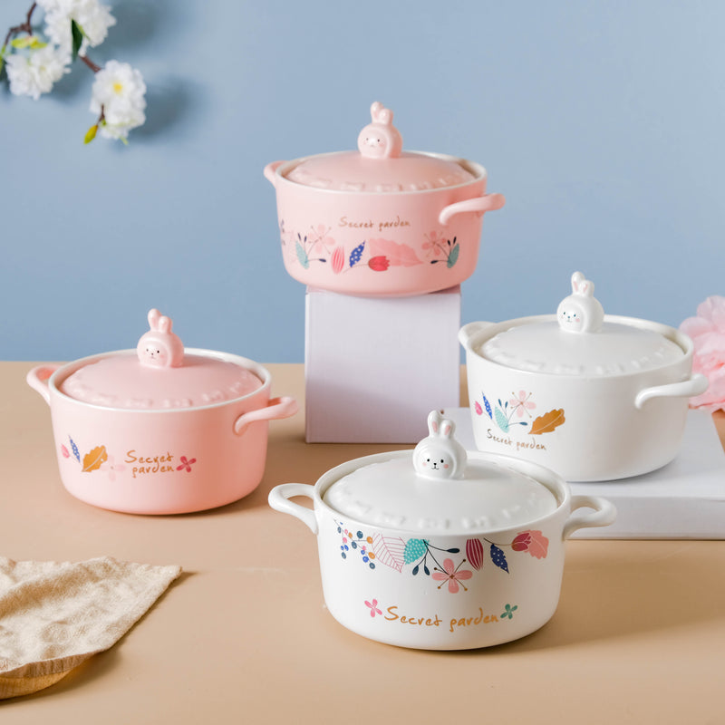 Blossom Pot - Serving bowl with lid, ceramic bowls with lids, noodle bowl, oven bowl, bowl with handle | Bowls for dining table & home decor