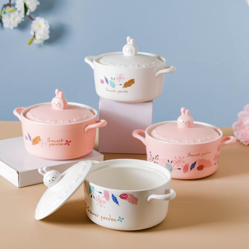 Blossom Pot - Serving bowl with lid, ceramic bowls with lids, noodle bowl, oven bowl, bowl with handle | Bowls for dining table & home decor