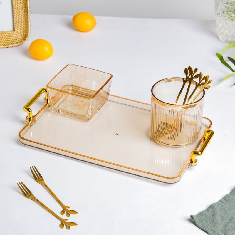 Amber Glassware Set of Bowls Spoons Tumbler - Bowls, small glass bowls, snack serving bowls, section bowls, small serving bowls | Bowls for dining table & home decor