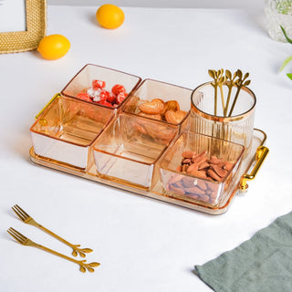 Amber Glassware Set of Bowls Spoons Tumbler