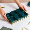 Pine Green Glossy Ceramic Bowls And Tray Set Of 7 200ml - Bowls, serving bowls, snack serving bowls, section bowls, fancy serving bowls, small serving bowls | Bowls for dining table & home decor