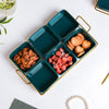 Pine Green Glossy Ceramic Bowls And Tray Set Of 7 200ml - Bowls, serving bowls, snack serving bowls, section bowls, fancy serving bowls, small serving bowls | Bowls for dining table & home decor