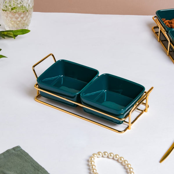 Green Glossy Ceramic Bowls And Tray Set Of 3 200ml Online - Premium ...