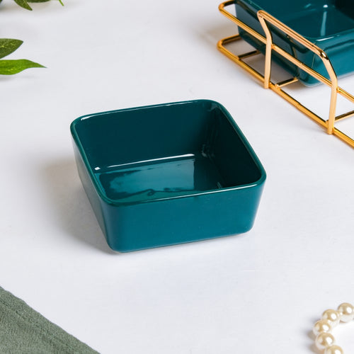 Pine Green Glossy Ceramic Bowls And Tray Set Of 5 200ml - Bowls, serving bowls, snack serving bowls, section bowls, fancy serving bowls, small serving bowls | Bowls for dining table & home decor