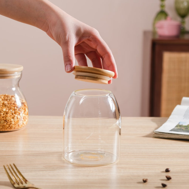 Transparent Glass Airtight Jar With Lid Small 550 ML - Jar
