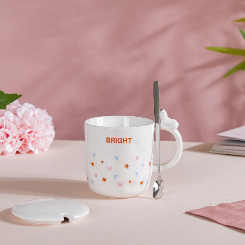 Hearty Party Patterned Coffee Mug With Lid And Spoon 300 ml- Mug for coffee, tea mug, cappuccino mug | Cups and Mugs for Coffee Table & Home Decor