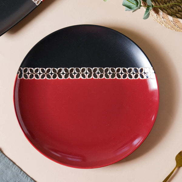 Carmine Red and Black Dinner Plate 11 Inch