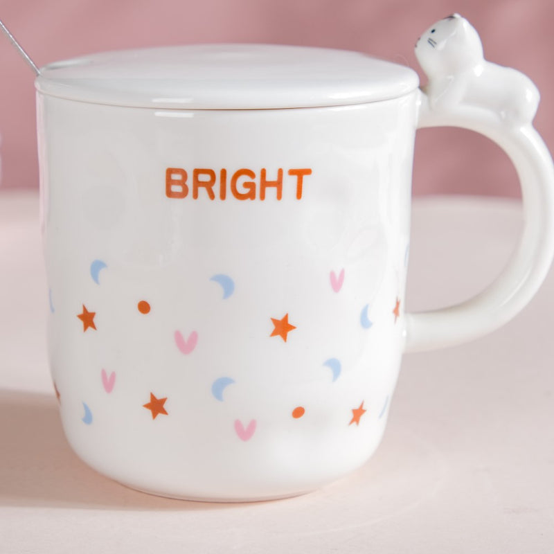 Hearty Party Patterned Coffee Mug With Lid And Spoon 300 ml- Mug for coffee, tea mug, cappuccino mug | Cups and Mugs for Coffee Table & Home Decor