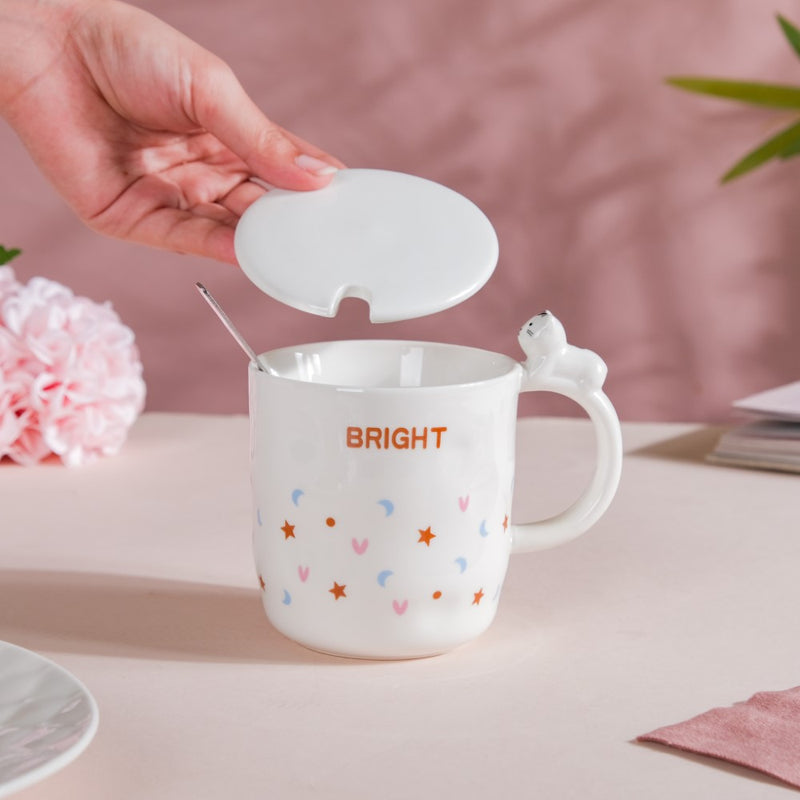 Hearty Party Patterned Coffee Mug With Lid And Spoon 300 ml- Mug for coffee, tea mug, cappuccino mug | Cups and Mugs for Coffee Table & Home Decor