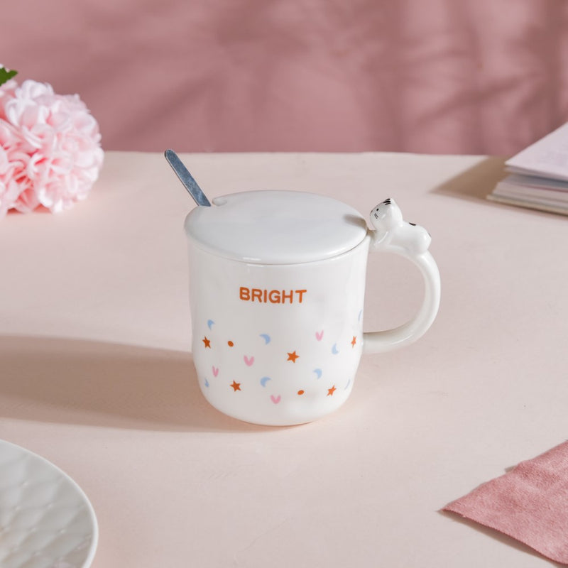 Hearty Party Patterned Coffee Mug With Lid And Spoon 300 ml- Mug for coffee, tea mug, cappuccino mug | Cups and Mugs for Coffee Table & Home Decor