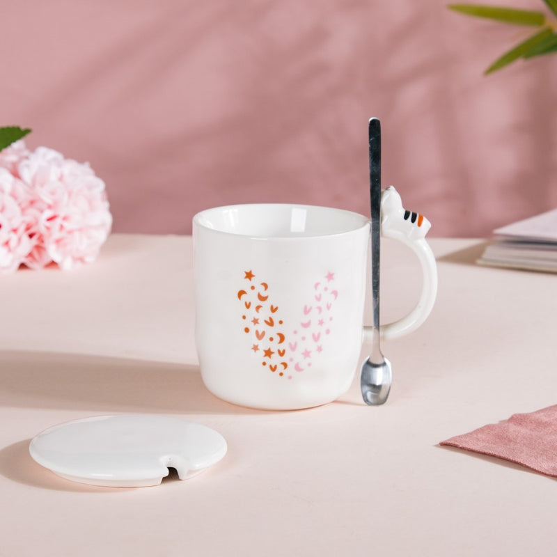 Hearty Party Coffee Mug With Lid And Spoon 300 ml- Mug for coffee, tea mug, cappuccino mug | Cups and Mugs for Coffee Table & Home Decor