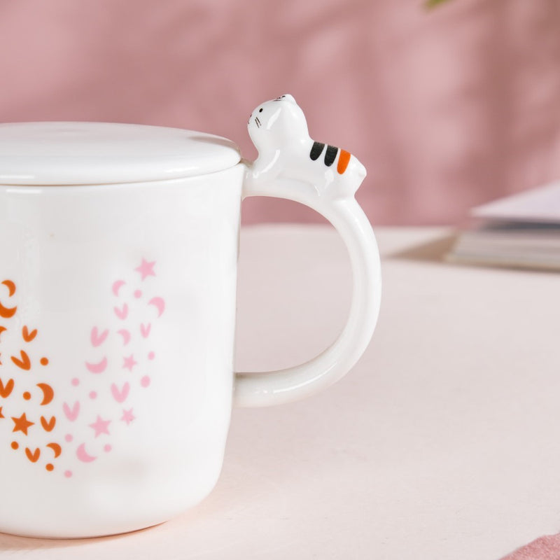 Hearty Party Coffee Mug With Lid And Spoon 300 ml- Mug for coffee, tea mug, cappuccino mug | Cups and Mugs for Coffee Table & Home Decor