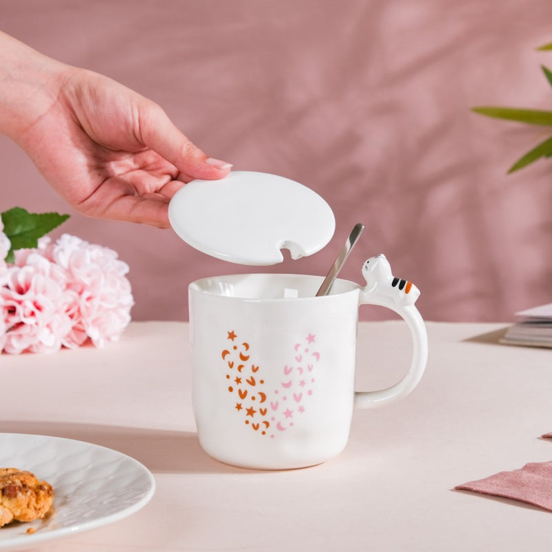 Hearty Party Coffee Mug With Lid And Spoon 300 ml- Mug for coffee, tea mug, cappuccino mug | Cups and Mugs for Coffee Table & Home Decor