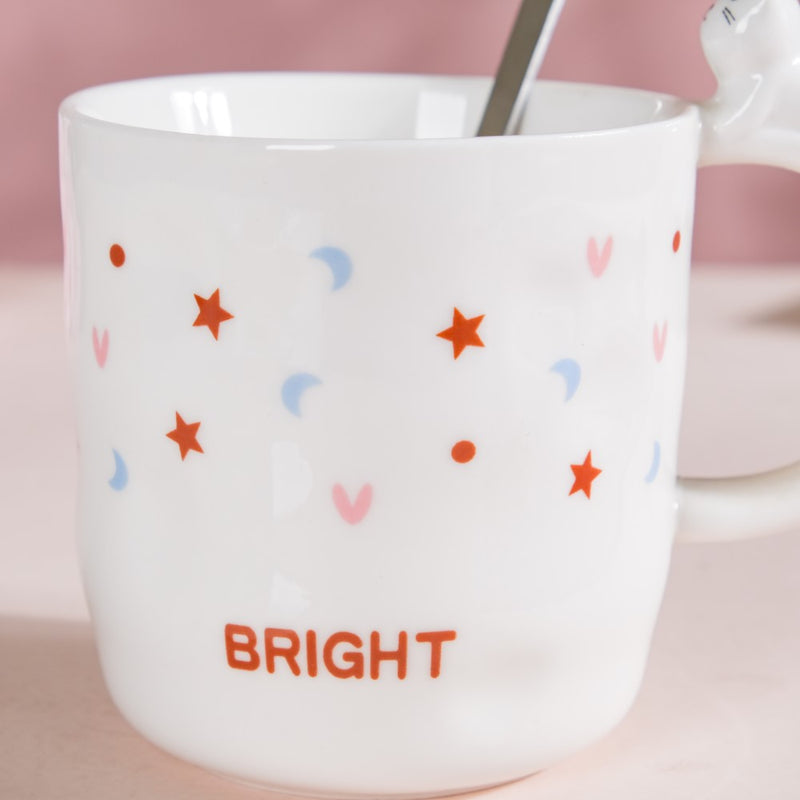 Hearty Party Patterned Mug With Lid And Spoon 300 ml- Mug for coffee, tea mug, cappuccino mug | Cups and Mugs for Coffee Table & Home Decor