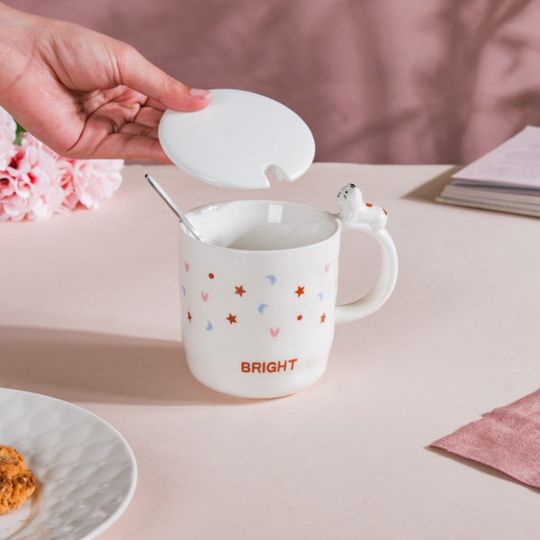 Hearty Party Patterned Mug With Lid And Spoon 300 ml- Mug for coffee, tea mug, cappuccino mug | Cups and Mugs for Coffee Table & Home Decor