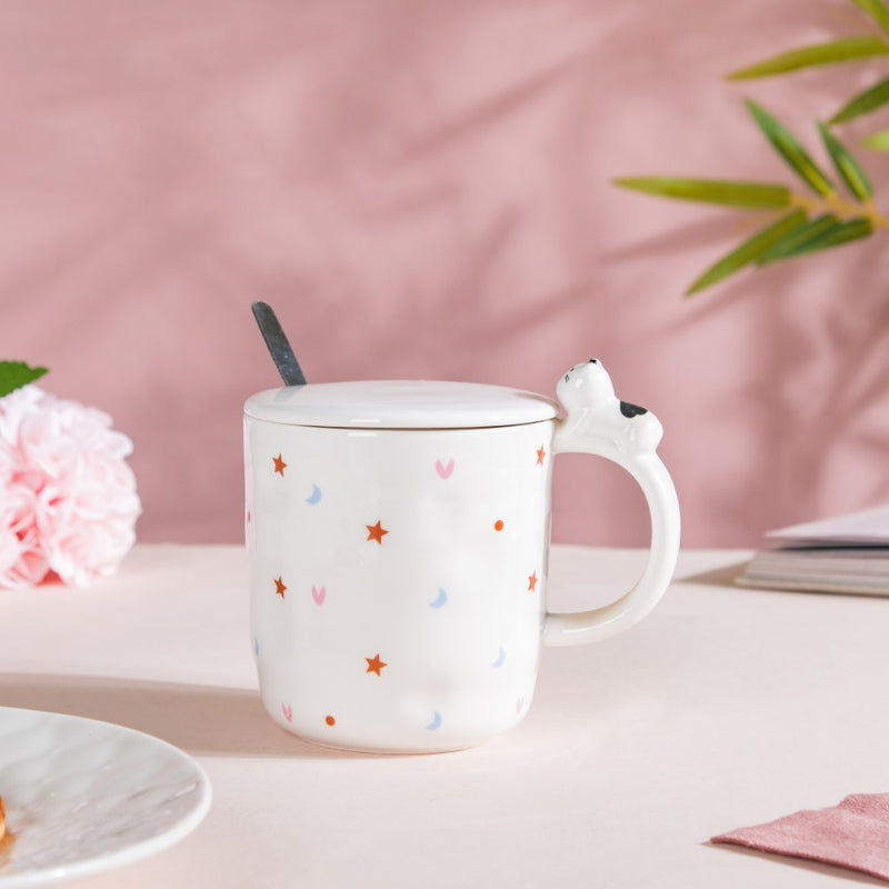 Hearty Party Starry Mug With Lid And Spoon 300 ml- Mug for coffee, tea mug, cappuccino mug | Cups and Mugs for Coffee Table & Home Decor