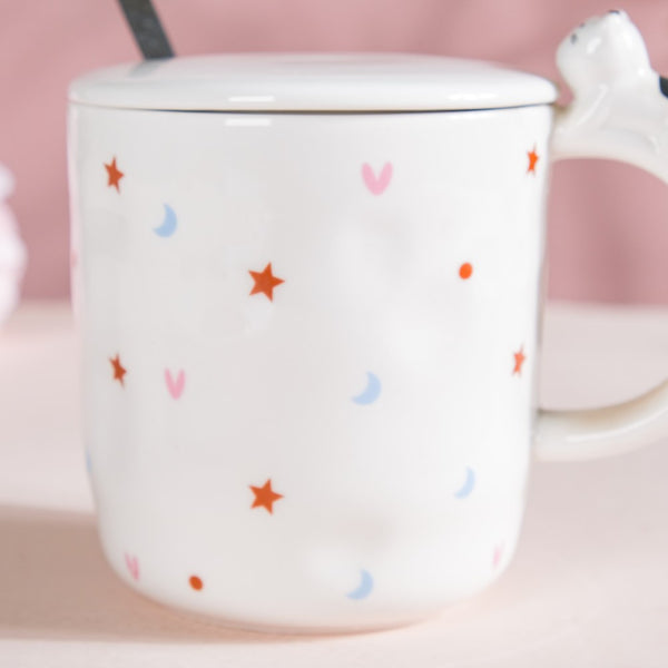 Hearty Party Starry Mug With Lid And Spoon 300 ml- Mug for coffee, tea mug, cappuccino mug | Cups and Mugs for Coffee Table & Home Decor