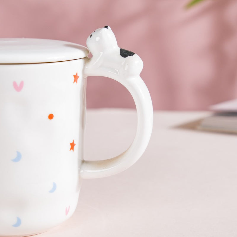 Hearty Party Starry Mug With Lid And Spoon 300 ml- Mug for coffee, tea mug, cappuccino mug | Cups and Mugs for Coffee Table & Home Decor