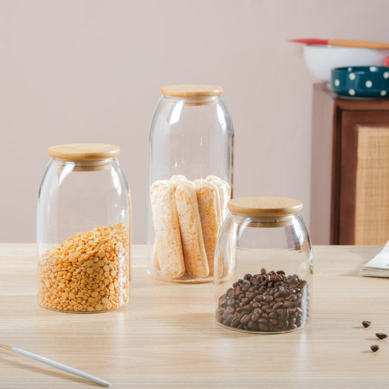 Transparent Glass Airtight Jar With Lid Small 550 ML - Jar