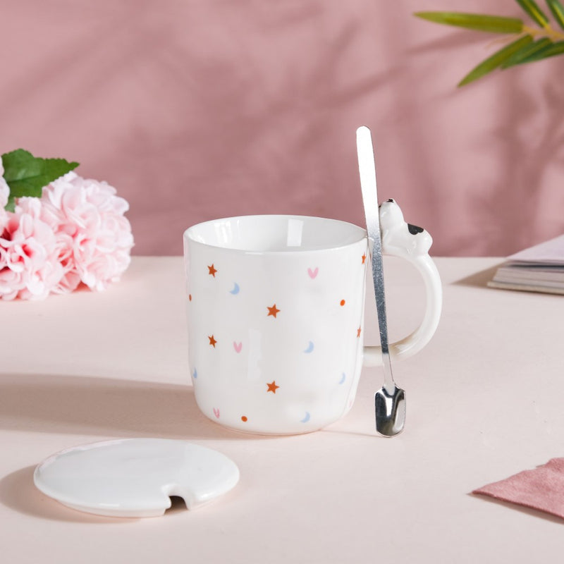 Hearty Party Starry Mug With Lid And Spoon 300 ml- Mug for coffee, tea mug, cappuccino mug | Cups and Mugs for Coffee Table & Home Decor