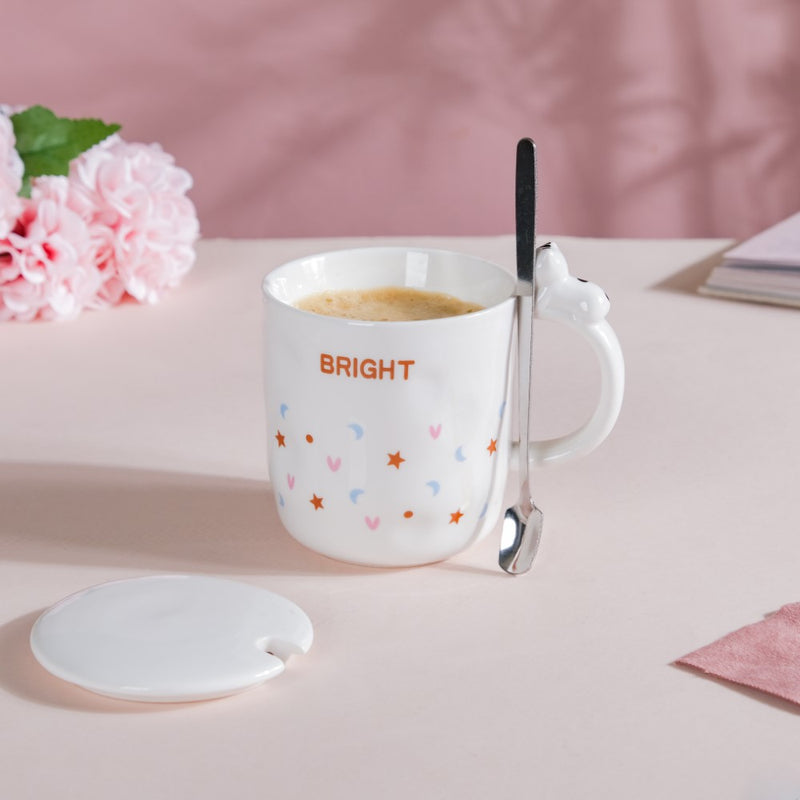 Hearty Party Patterned Coffee Mug With Lid And Spoon 300 ml- Mug for coffee, tea mug, cappuccino mug | Cups and Mugs for Coffee Table & Home Decor