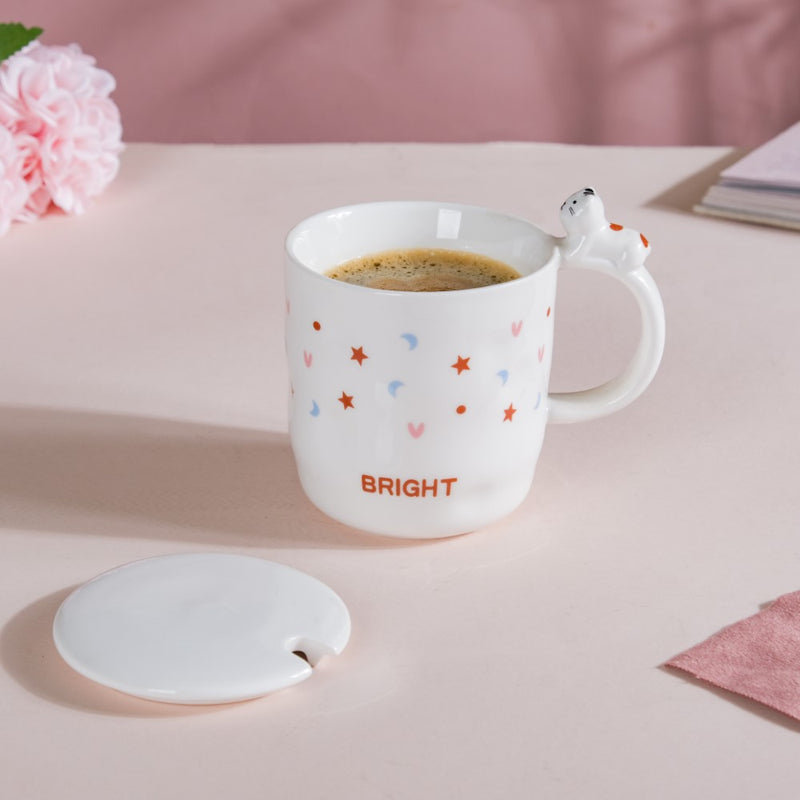 Hearty Party Patterned Mug With Lid And Spoon 300 ml- Mug for coffee, tea mug, cappuccino mug | Cups and Mugs for Coffee Table & Home Decor