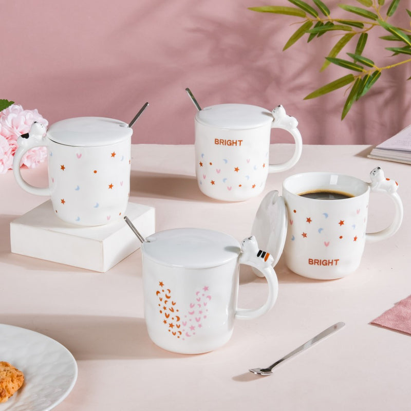 Hearty Party Starry Mug With Lid And Spoon 300 ml- Mug for coffee, tea mug, cappuccino mug | Cups and Mugs for Coffee Table & Home Decor