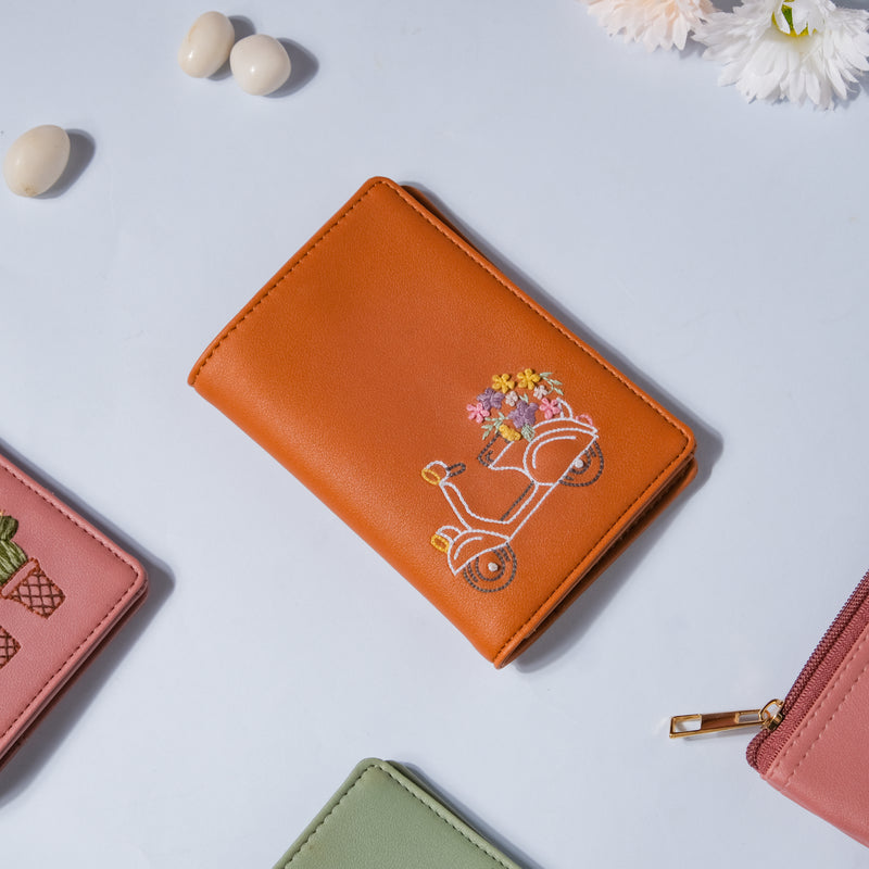Scooter Embroidered Passport Cover Brown