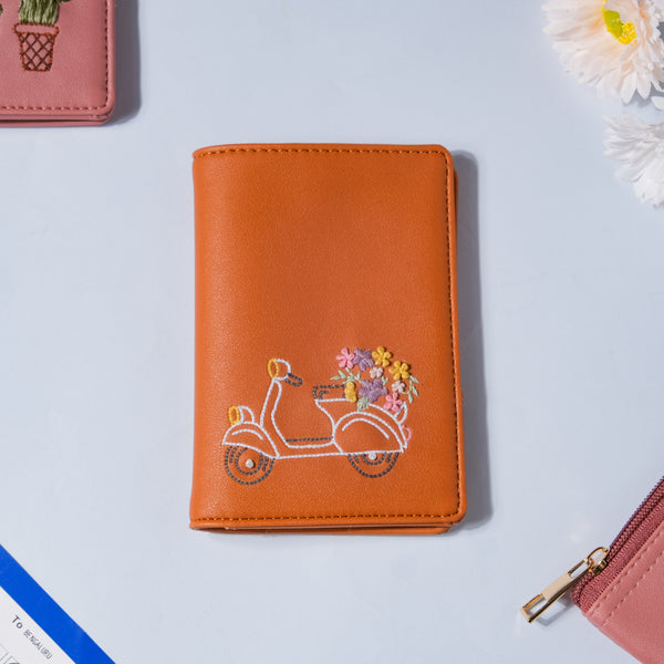 Scooter Embroidered Passport Cover Brown
