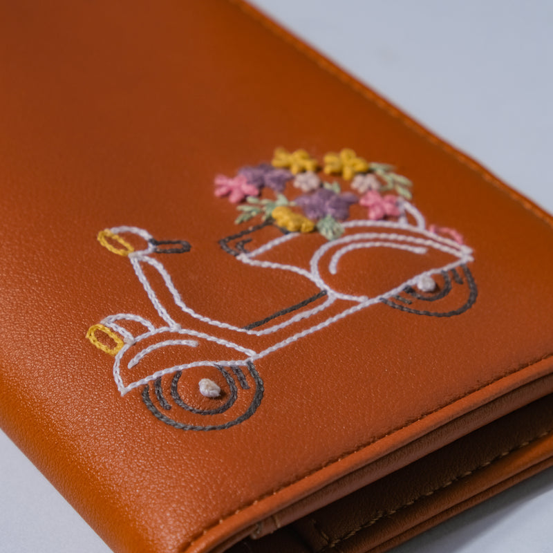 Scooter Embroidered Passport Cover Brown