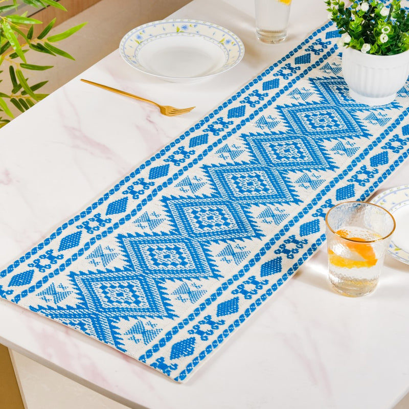 Traditional Cushion Cover And Runner Blue Set Of 3