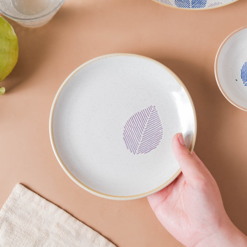 House of Eden Patterned Grey Leaf Plate 6 Inch - Serving plate, small plate, snacks plates | Plates for dining table & home decor
