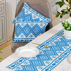 Traditional Cushion Cover And Runner Blue Set Of 3