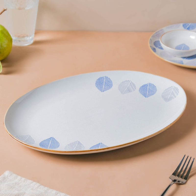 House of Eden Four Leaf Long Plate 14 Inch - Ceramic platter, serving platter, fruit platter | Plates for dining table & home decor