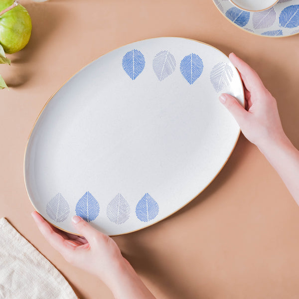 House of Eden Four Leaf Long Plate 14 Inch - Ceramic platter, serving platter, fruit platter | Plates for dining table & home decor