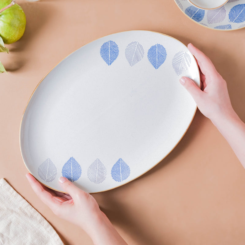 House of Eden Four Leaf Long Plate 14 Inch - Ceramic platter, serving platter, fruit platter | Plates for dining table & home decor