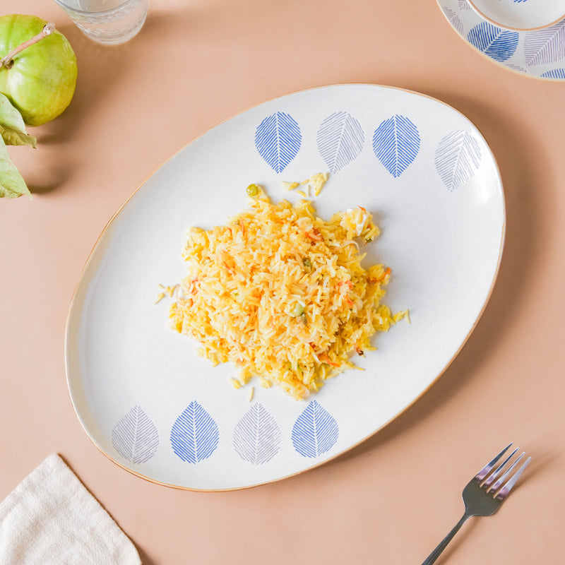 House of Eden Four Leaf Long Plate 14 Inch - Ceramic platter, serving platter, fruit platter | Plates for dining table & home decor