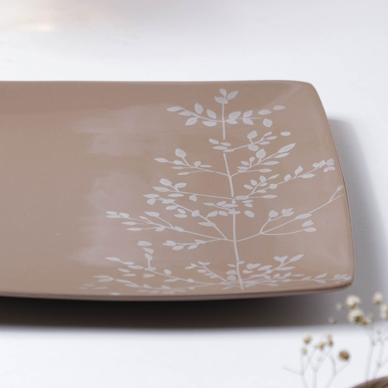 Pandora Sprig Square Plate Brown 8.5 Inch - Serving plate, snack plate, dessert plate | Plates for dining & home decor