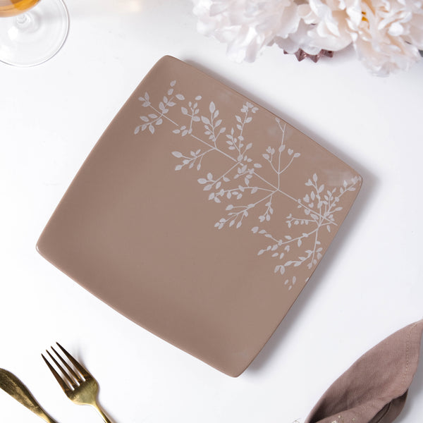 Pandora Sprig Square Plate Brown 8.5 Inch - Serving plate, snack plate, dessert plate | Plates for dining & home decor