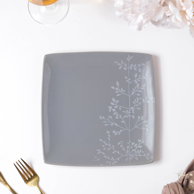 Pandora Sprig Square Plate Bluish Grey 8.5 Inch - Serving plate, snack plate, dessert plate | Plates for dining & home decor
