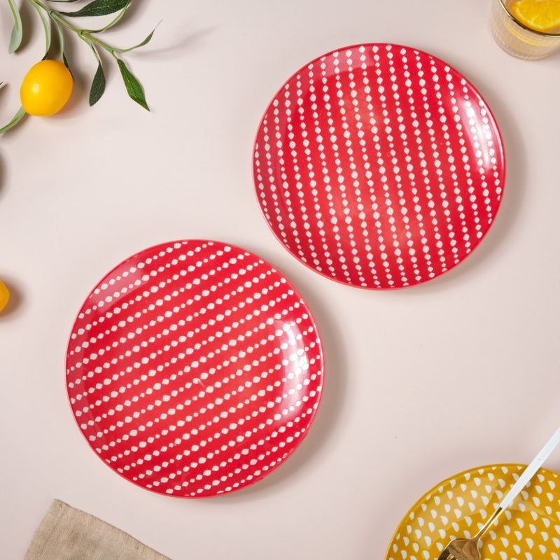Dotted Red Ceramic Snack Plate 7.5 Inch Set of 2 - Serving plate, snack plate, dessert plate | Plates for dining & home decor