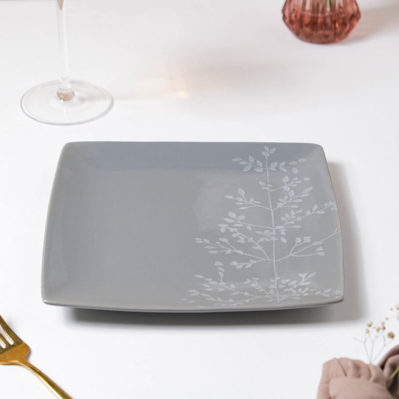 Pandora Sprig Square Plate Bluish Grey 8.5 Inch - Serving plate, snack plate, dessert plate | Plates for dining & home decor