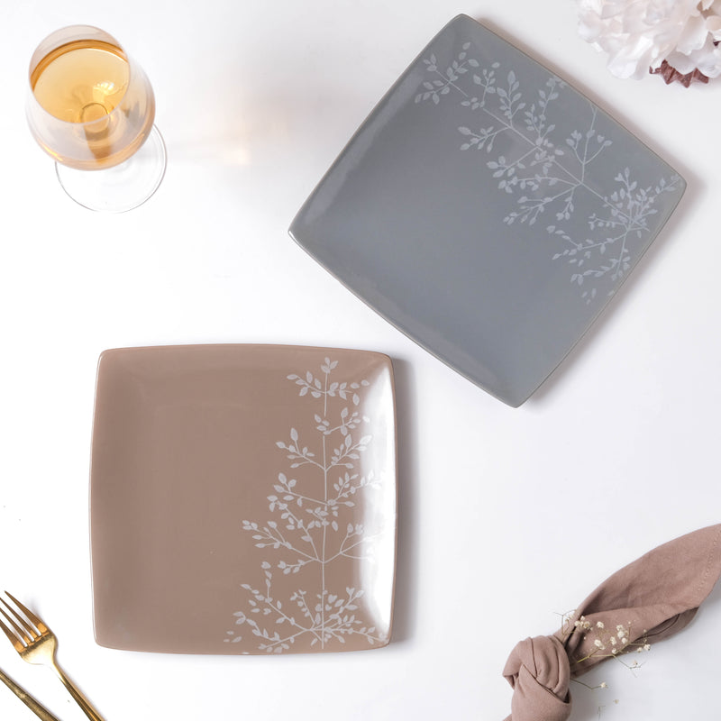 Pandora Sprig Square Plate Bluish Grey 8.5 Inch - Serving plate, snack plate, dessert plate | Plates for dining & home decor
