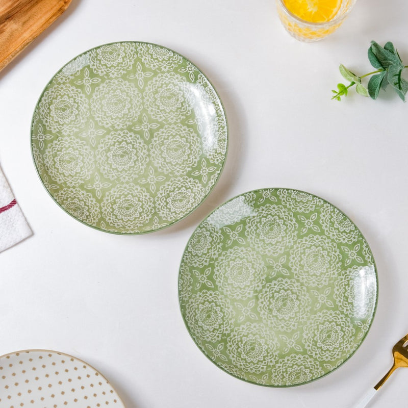 Ethnic Sage Green Snack Plate 7.5 Inch Set Of 2 - Serving plate, snack plate, dessert plate | Plates for dining & home decor
