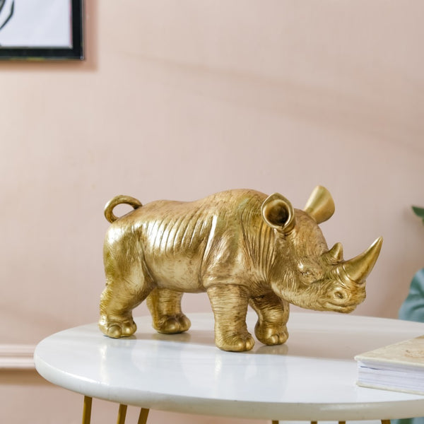 Rhino Figurine Gold - Showpiece | Home decor item | Room decoration item
