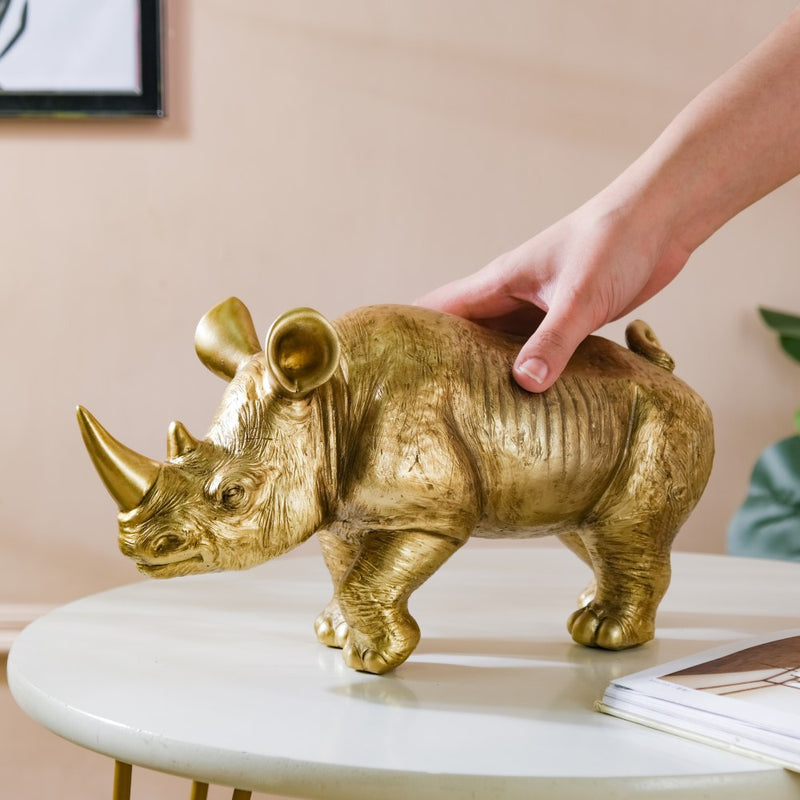 Rhino Figurine Gold - Showpiece | Home decor item | Room decoration item